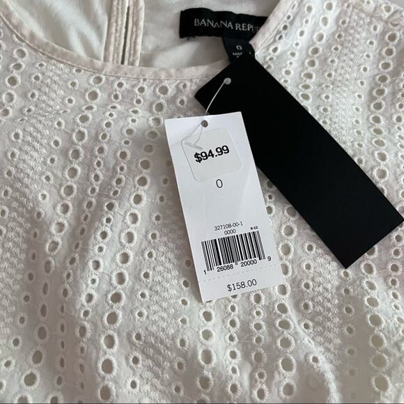 Banana Republic White Eyelet Ruffle Trim Dress Size 0  NWT - Picture 9 of 13